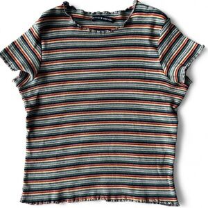Brandy Melville Womens Striped Cute Whimsy Twee Baby Tee Ruffle Hem Small